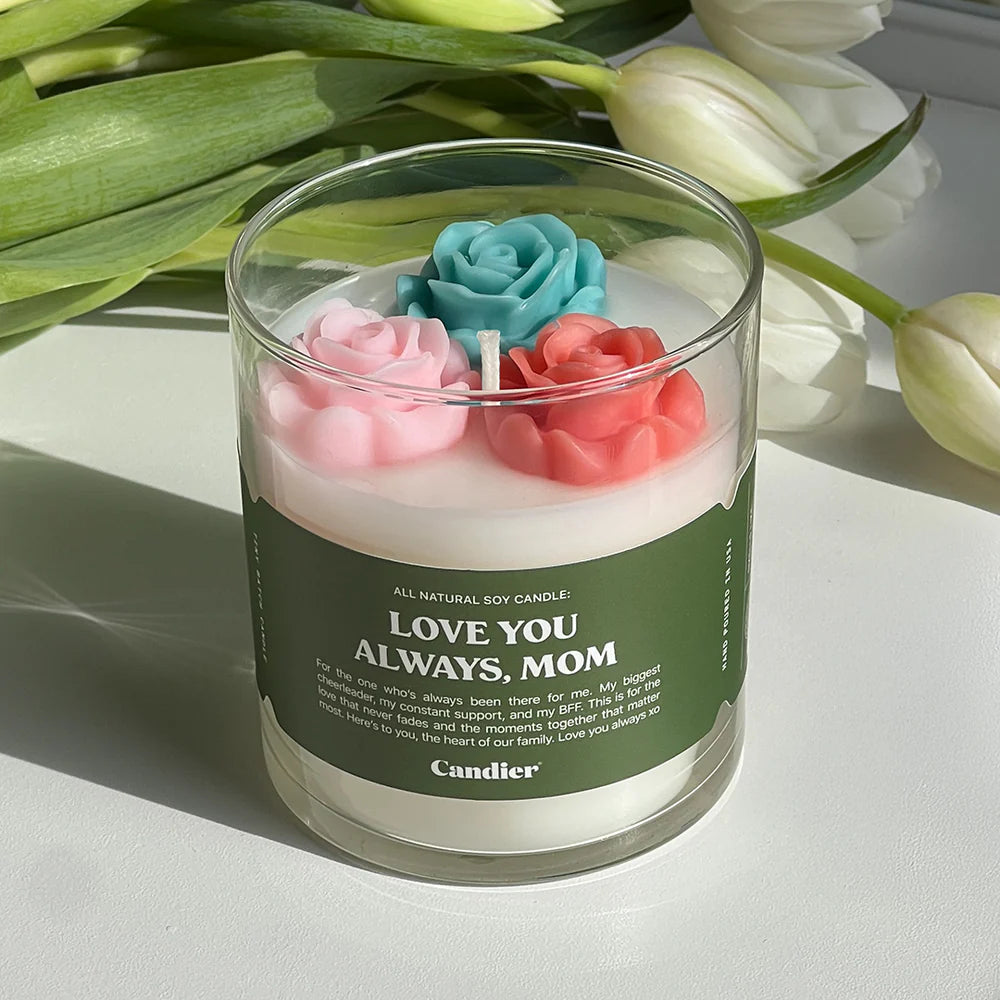 Love You Always Mom Candle with floral clean scent and wax flower toppers – Funky Confetti