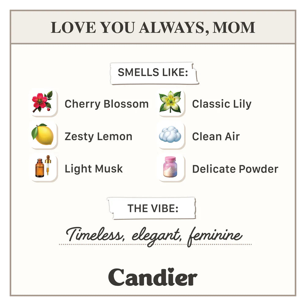 Love You Always Mom Candle with floral clean scent and wax flower toppers – Funky Confetti