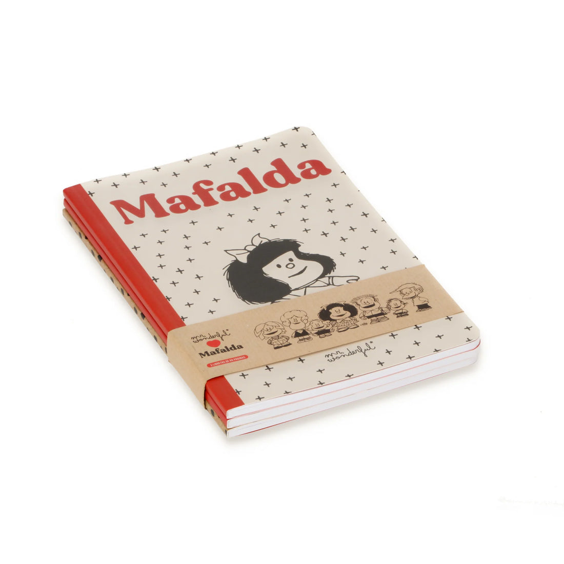 Mafalda A6 notebook set with three cute mini journals featuring different page styles and playful designs