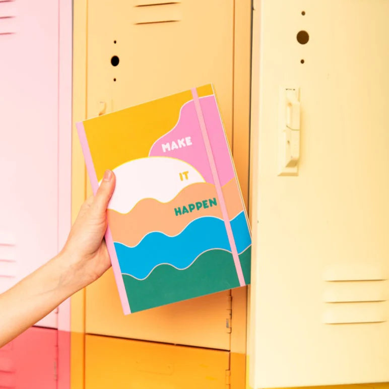 Colorful undated perpetual planner with “Make It Happen” cover from Funky Confetti