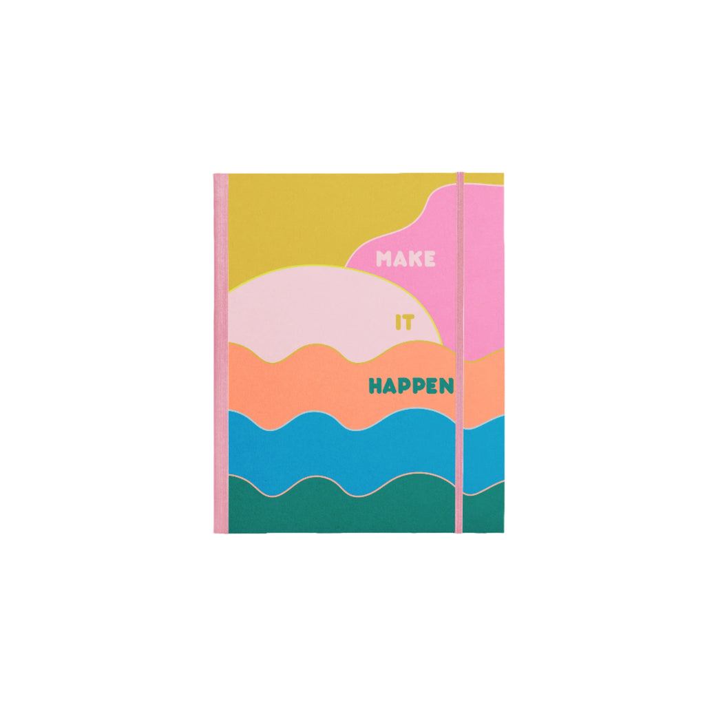 Colorful undated perpetual planner with “Make It Happen” cover from Funky Confetti