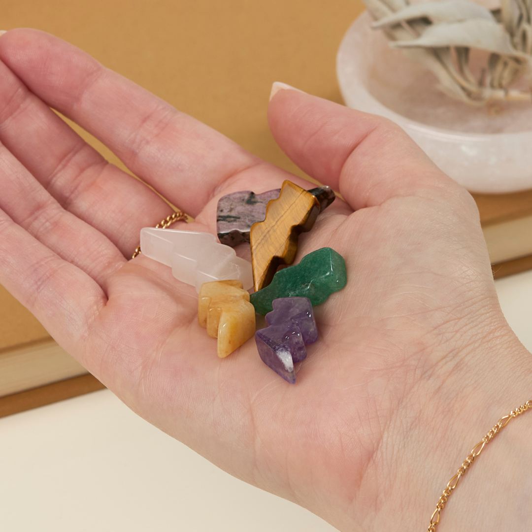 Assorted mini lightning bolt crystals carved from Amethyst, Amazonite, Rose Quartz, and more – Funky Confetti