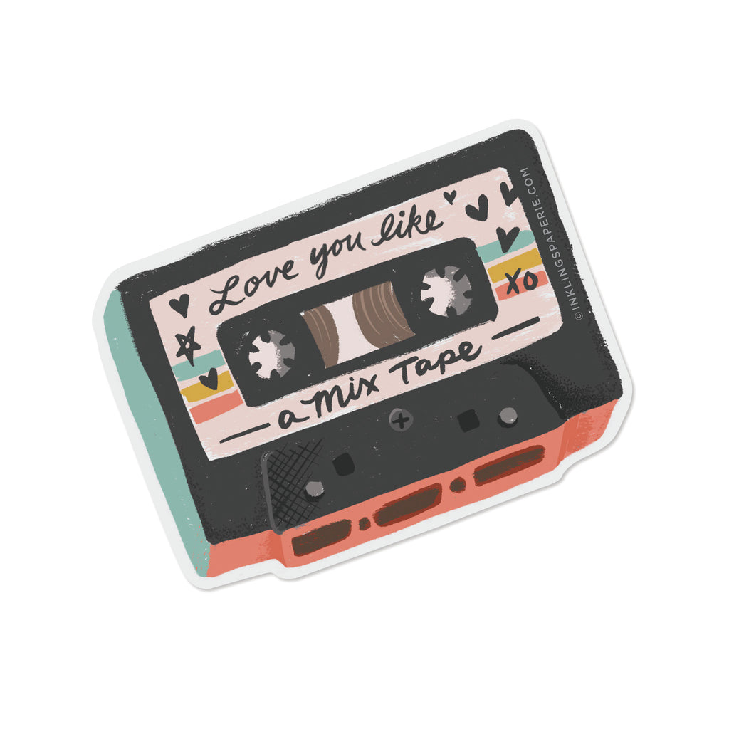 Mix Tape Vinyl Sticker with “Love you like a mix tape” design – Funky Confetti