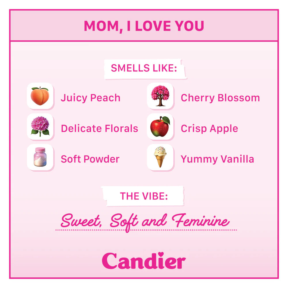 Mom I Love You Candle with peach blossom scent and heart-shaped wax sprinkles – Funky Confetti