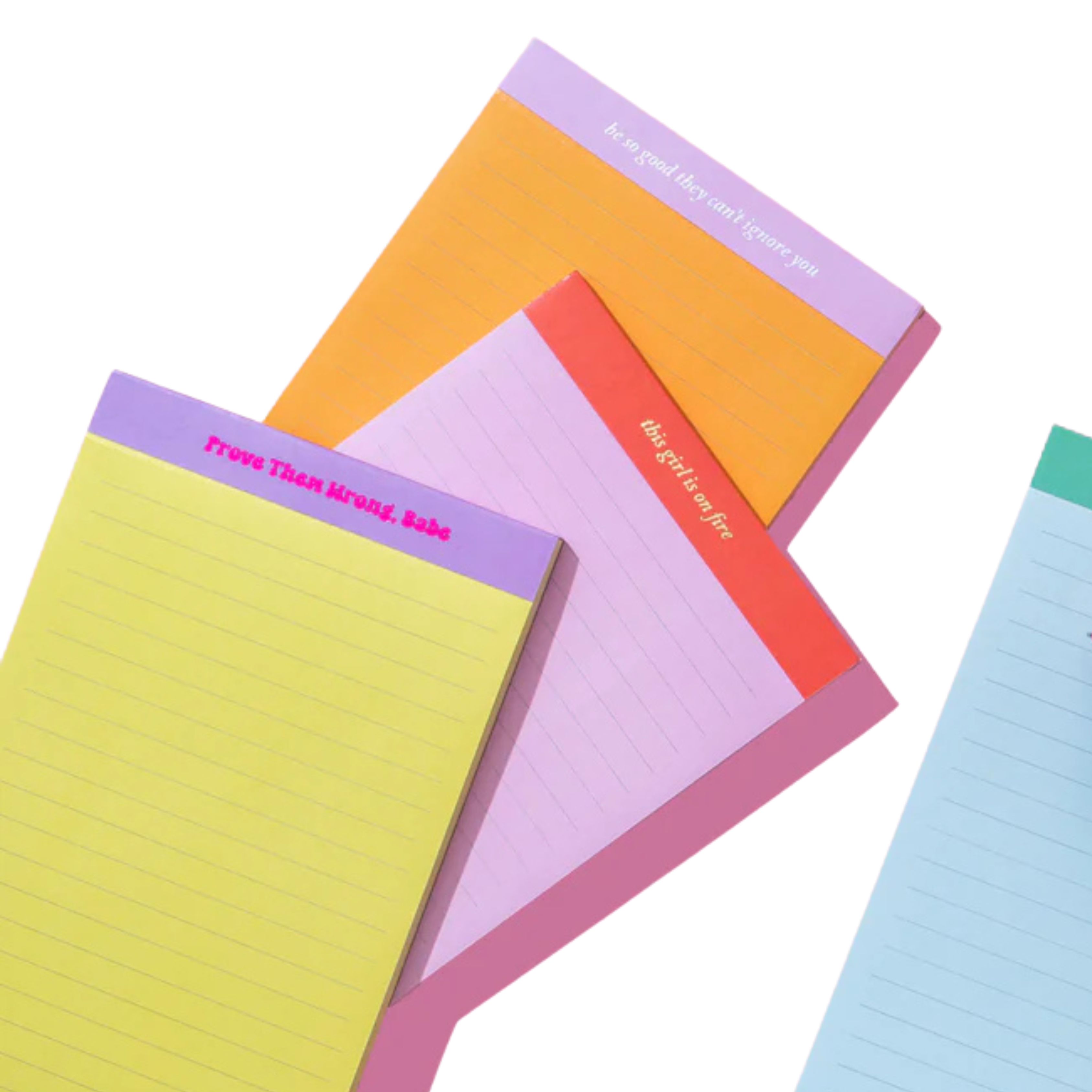 Set of colorful motivational list pads with phrases like “This Girl is on Fire” and “Prove Them Wrong, Babe” – Funky Confetti
