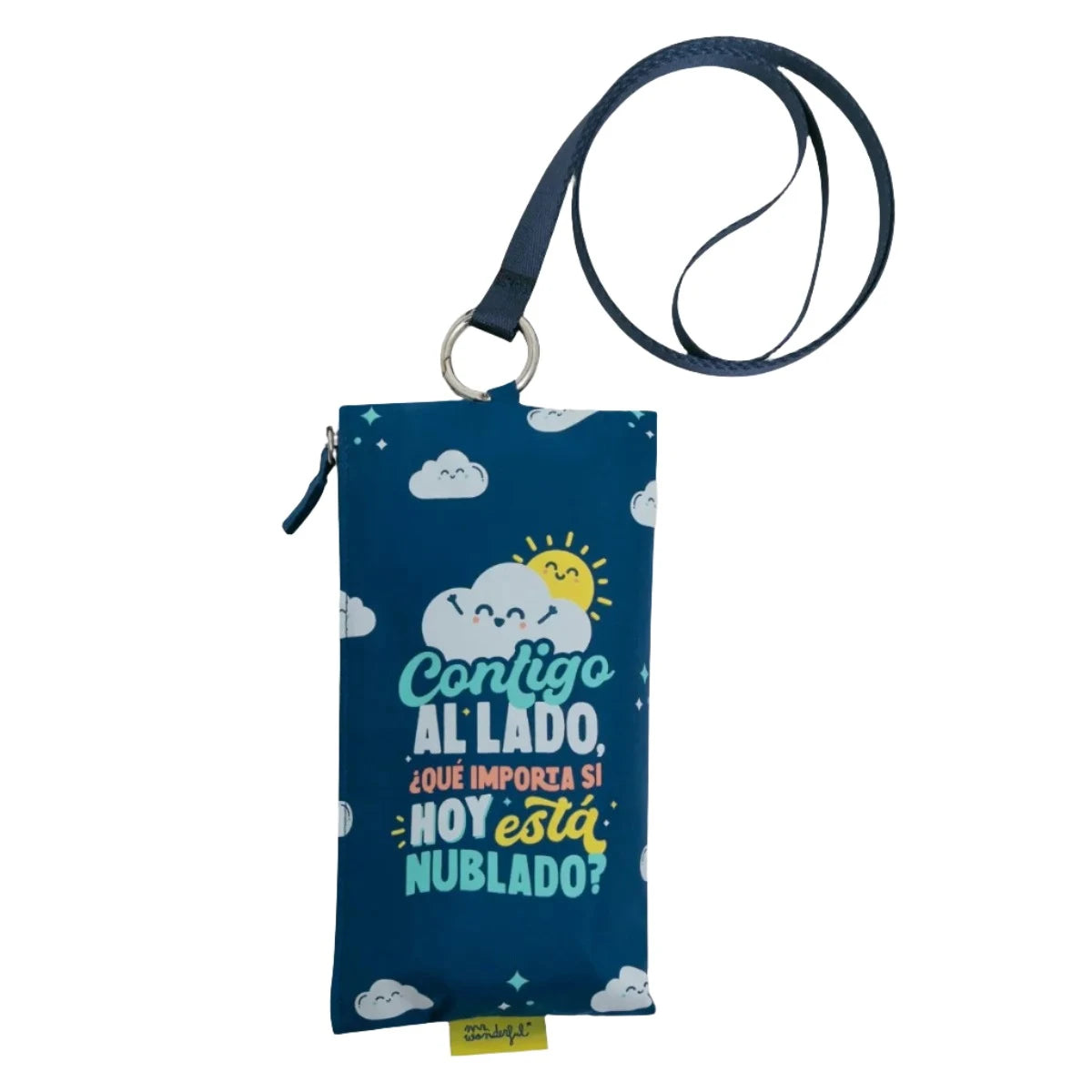 Matching blue zip pouch with lanyard for the “Contigo al lado” small umbrella.