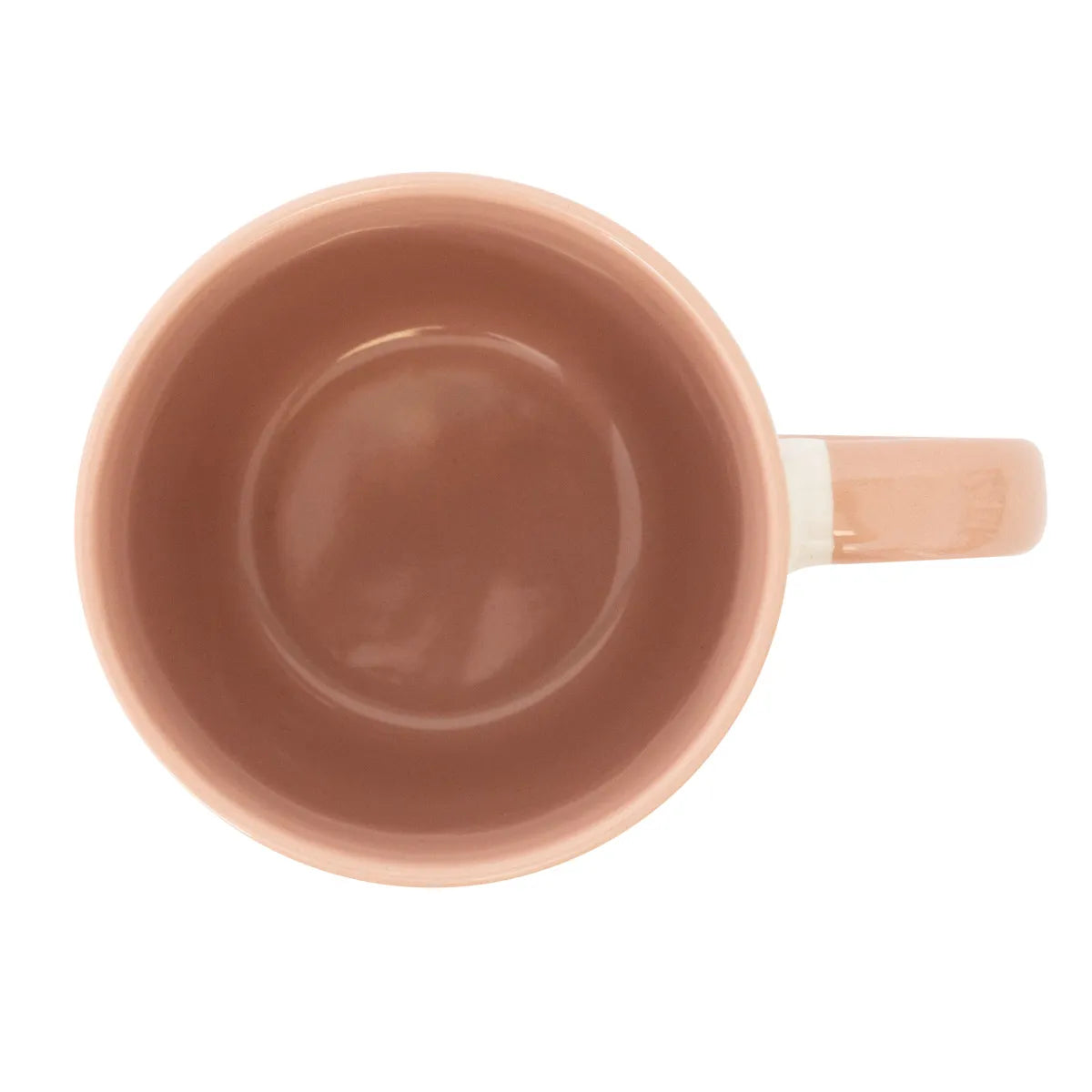 Top view showing the blush-pink interior of the mug.