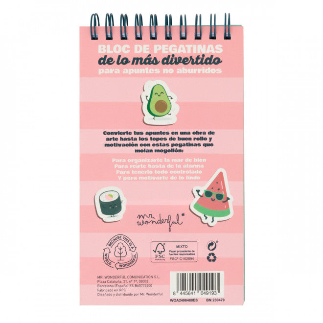 Back cover showing product details and playful character stickers.