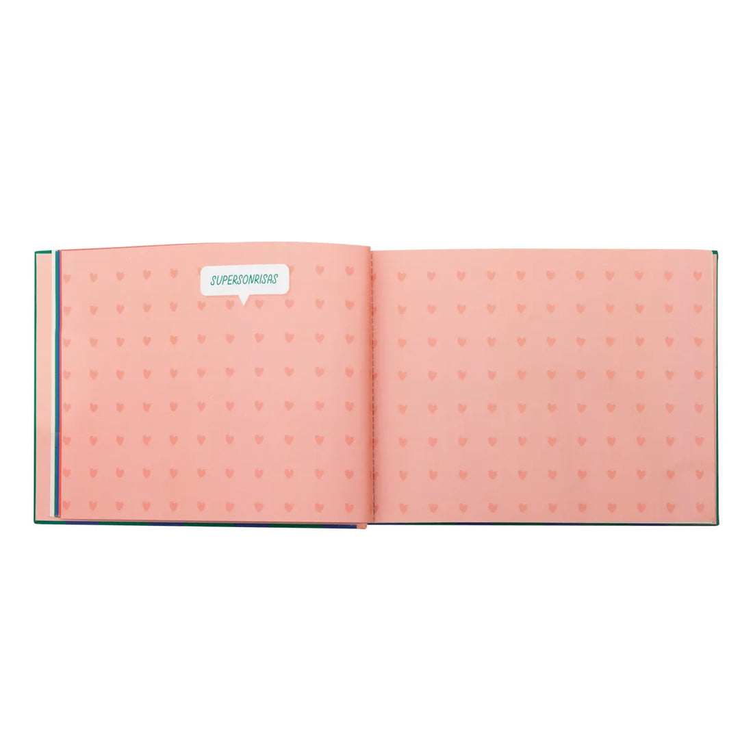 With You, Everything photo album open to pink heart-pattern interior pages.
