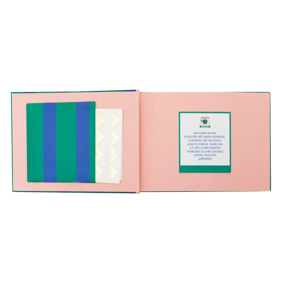 With You, Everything photo album — interior pocket with photo corners and printed intro card.