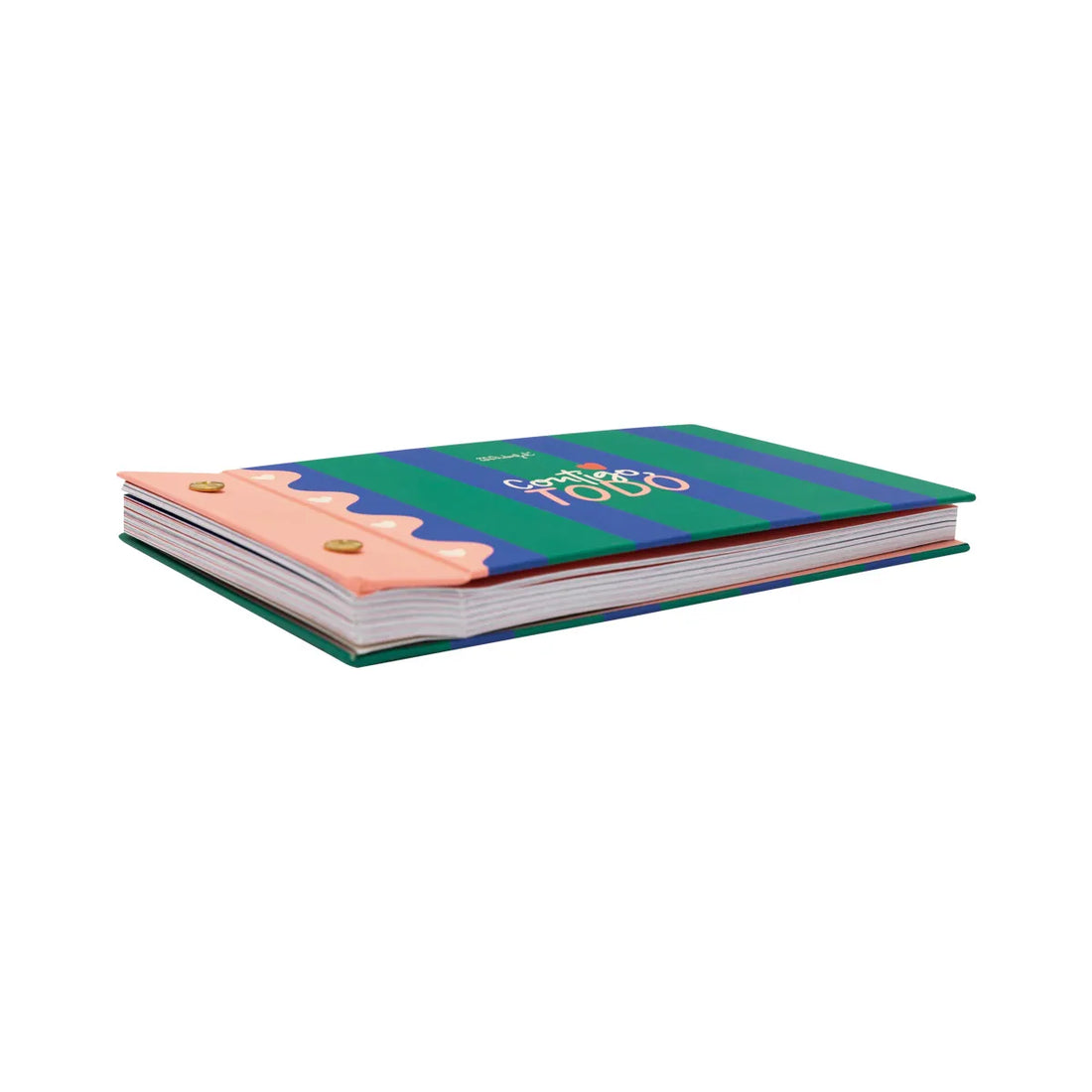 With You, Everything photo album — side view of hardcover with pink spine and gold screw-post