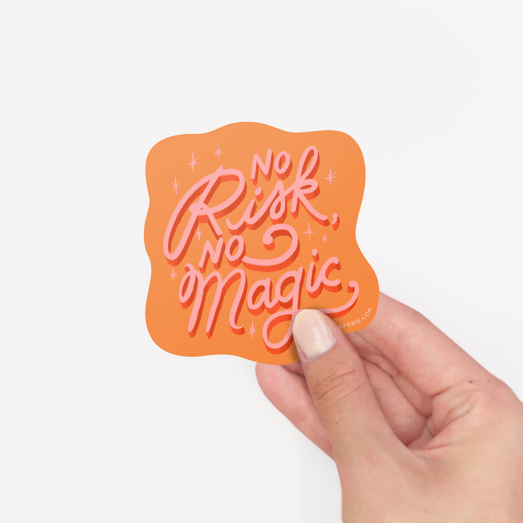 No Risk No Magic motivational vinyl sticker in pink and orange – Funky Confetti
