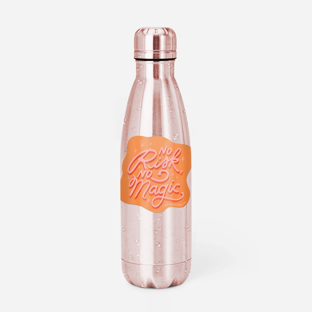 No Risk No Magic motivational vinyl sticker in pink and orange – Funky Confetti