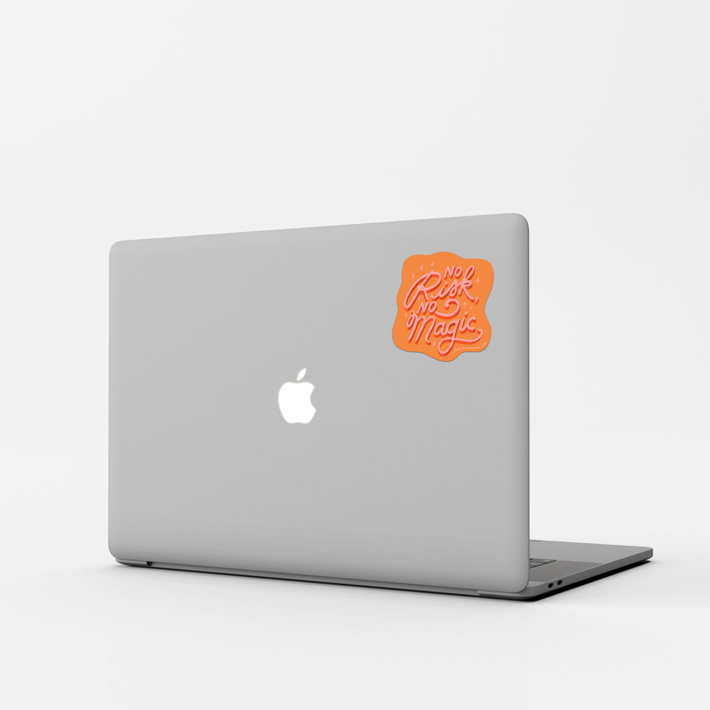 No Risk No Magic motivational vinyl sticker in pink and orange – Funky Confetti