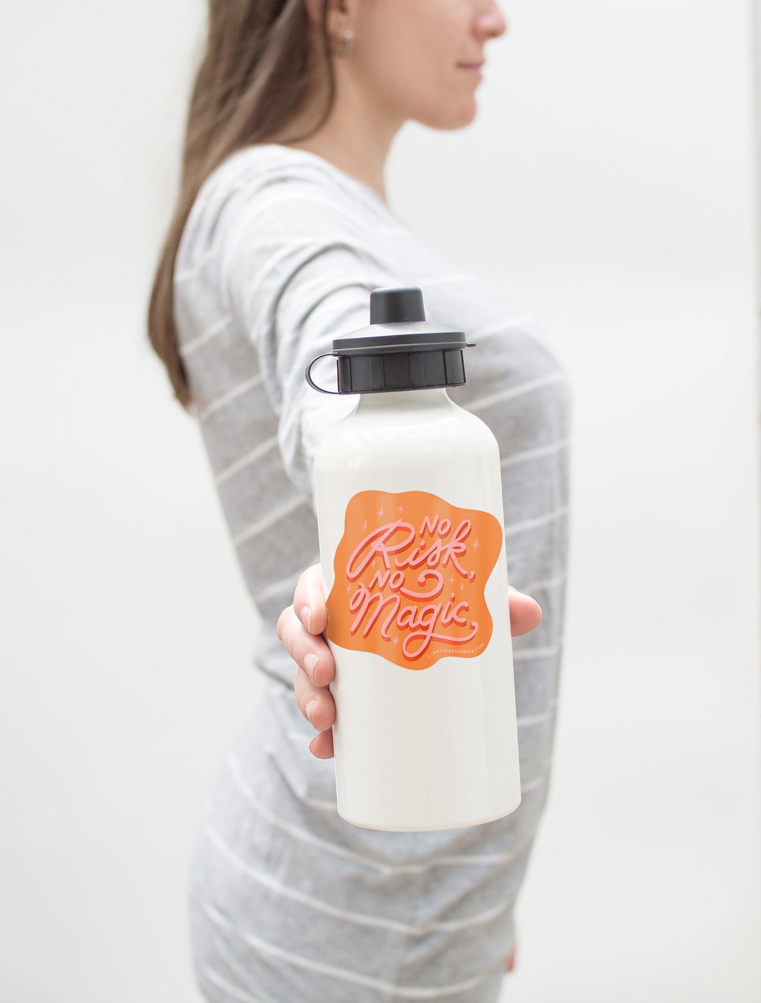 No Risk No Magic motivational vinyl sticker in pink and orange – Funky Confetti