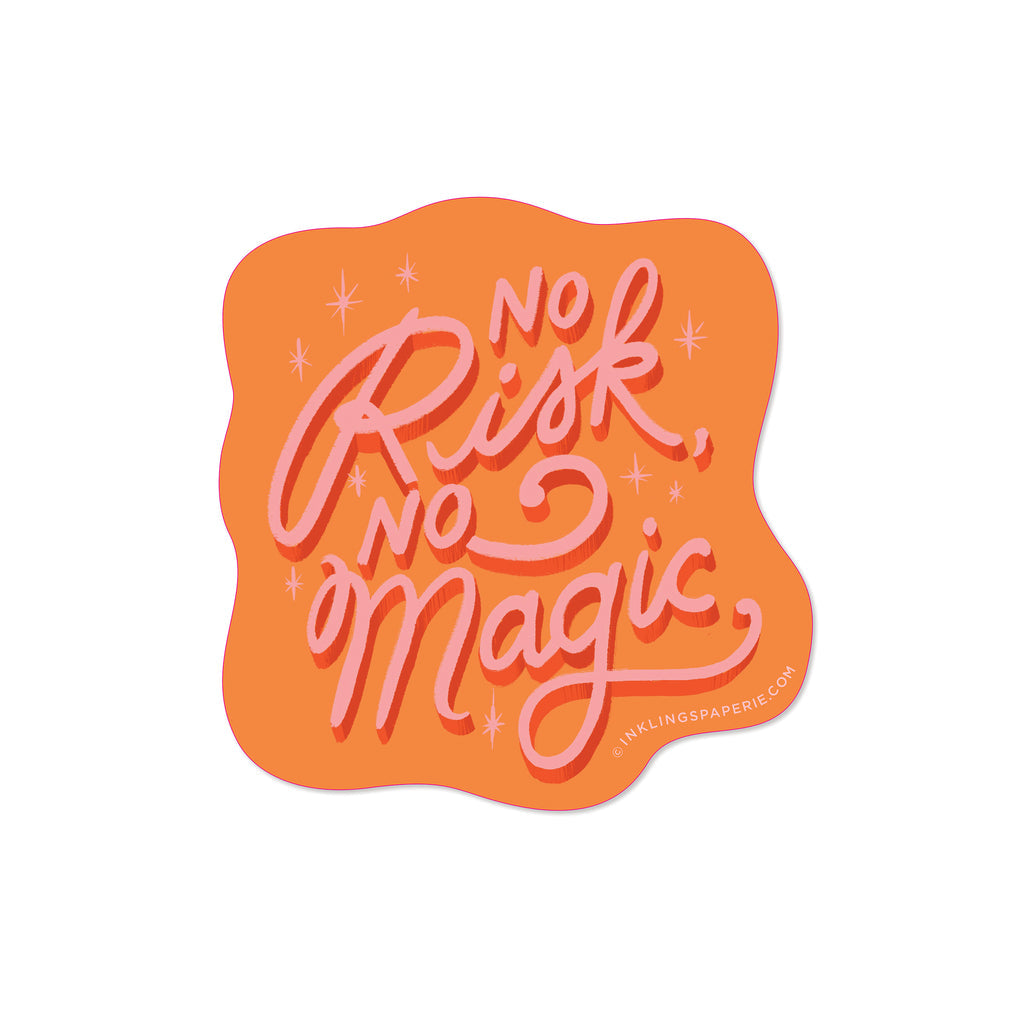 No Risk No Magic motivational vinyl sticker in pink and orange – Funky Confetti