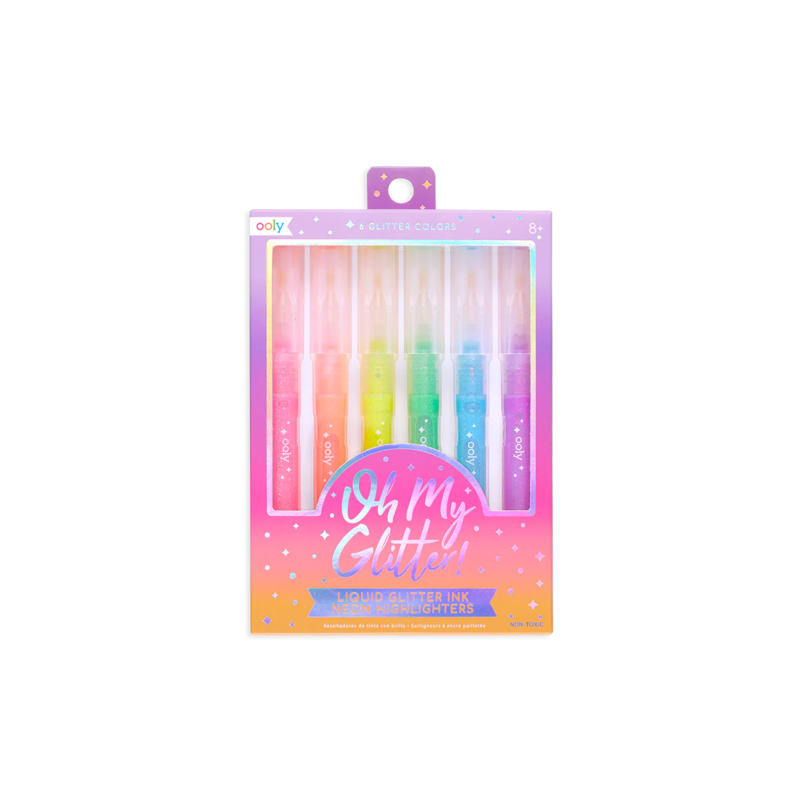 Set of 6 Oh My Glitter! neon liquid glitter highlighters by OOLY in colorful packaging – Funky Confetti