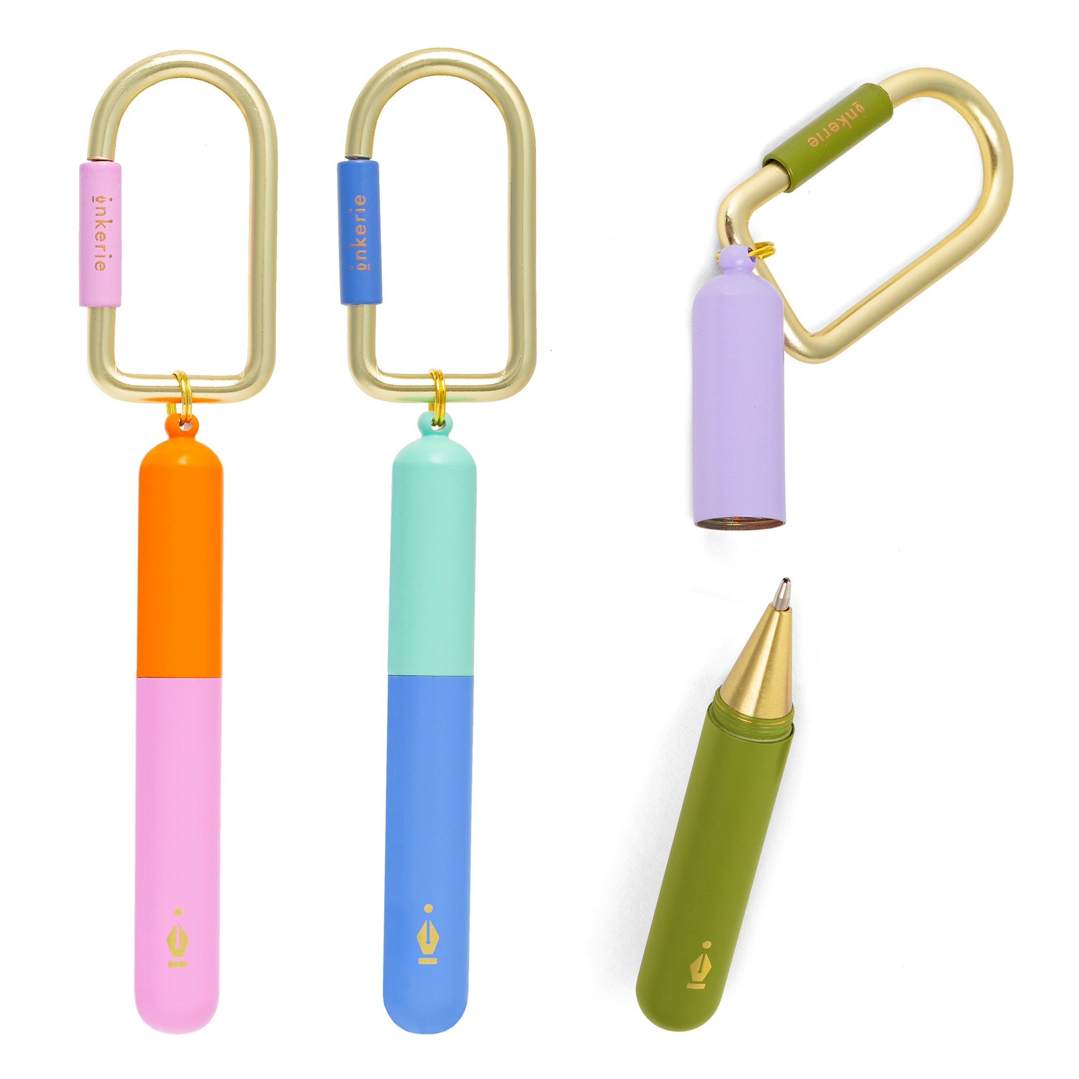 Compact colorful ballpoint keychain pens with gold carabiner clips – Funky Confetti