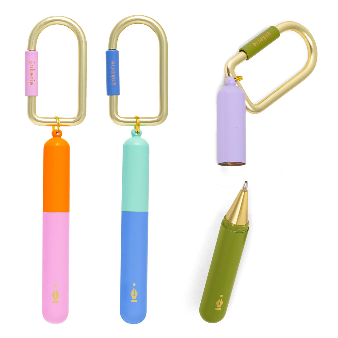 Compact colorful ballpoint keychain pens with gold carabiner clips – Funky Confetti