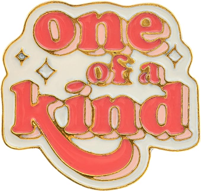 One of a Kind enamel pin with retro lettering and gold accents – Funky Confetti