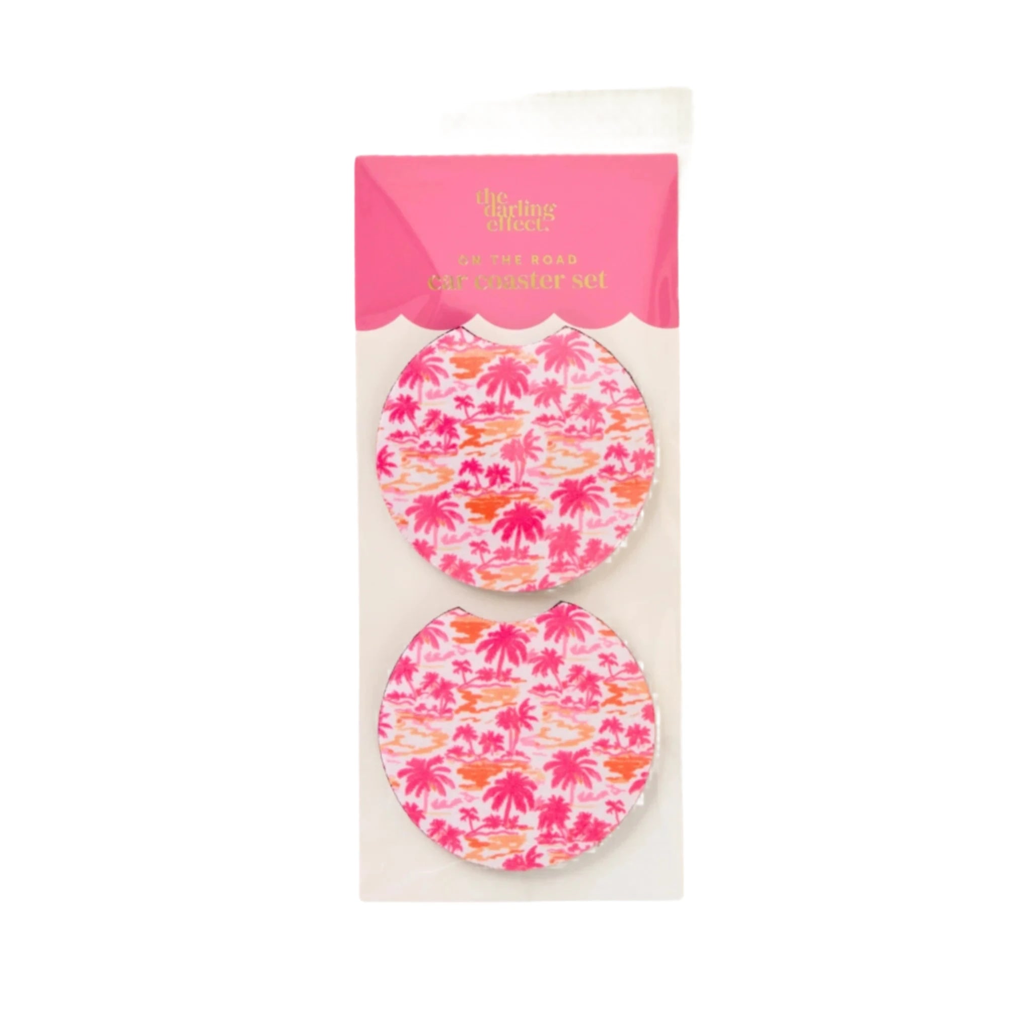Paradise Palms pink tropical car coaster set by Funky Confetti – fits standard cup holders
