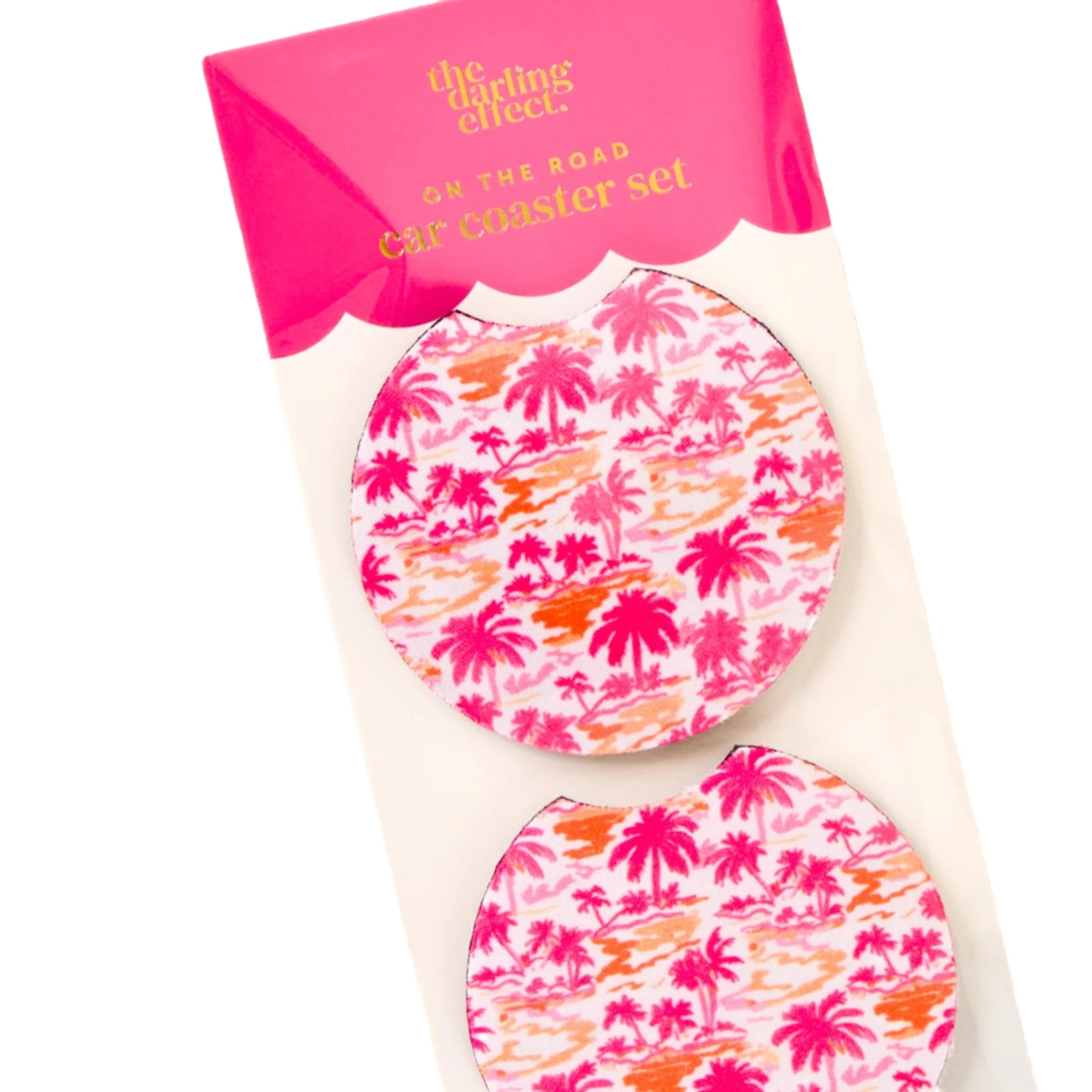 Paradise Palms pink tropical car coaster set by Funky Confetti – fits standard cup holders