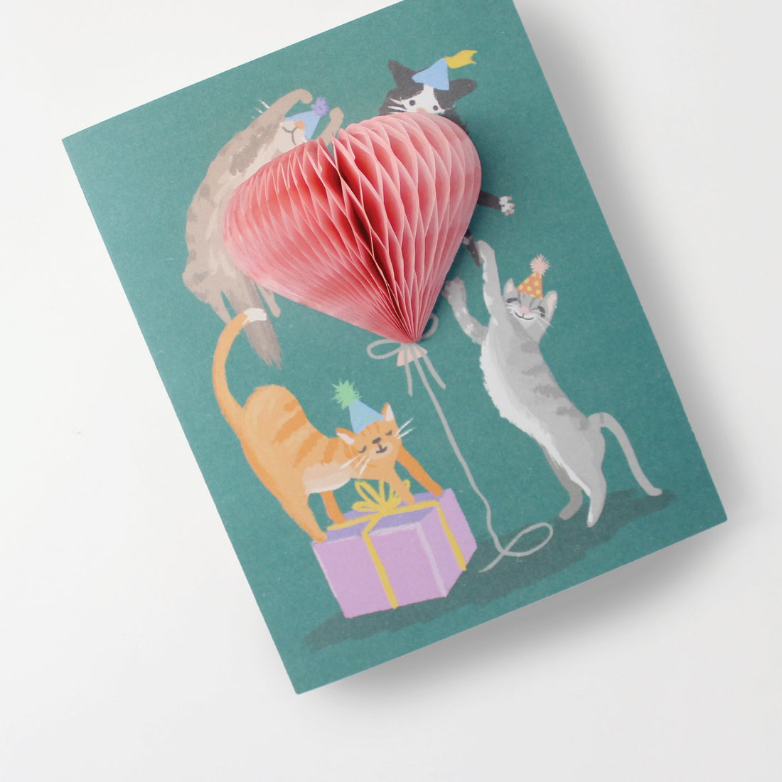 Party Kittens Birthday Greeting Card with 3D heart balloon and playful cats – Funky Confetti