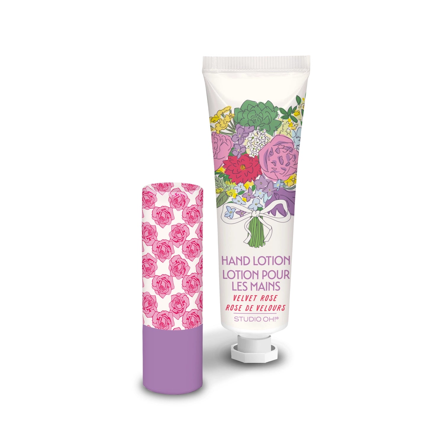 Petite Rose Lip Balm and Hand Lotion Set in floral gift box – Velvet Rose scent – Funky Confetti