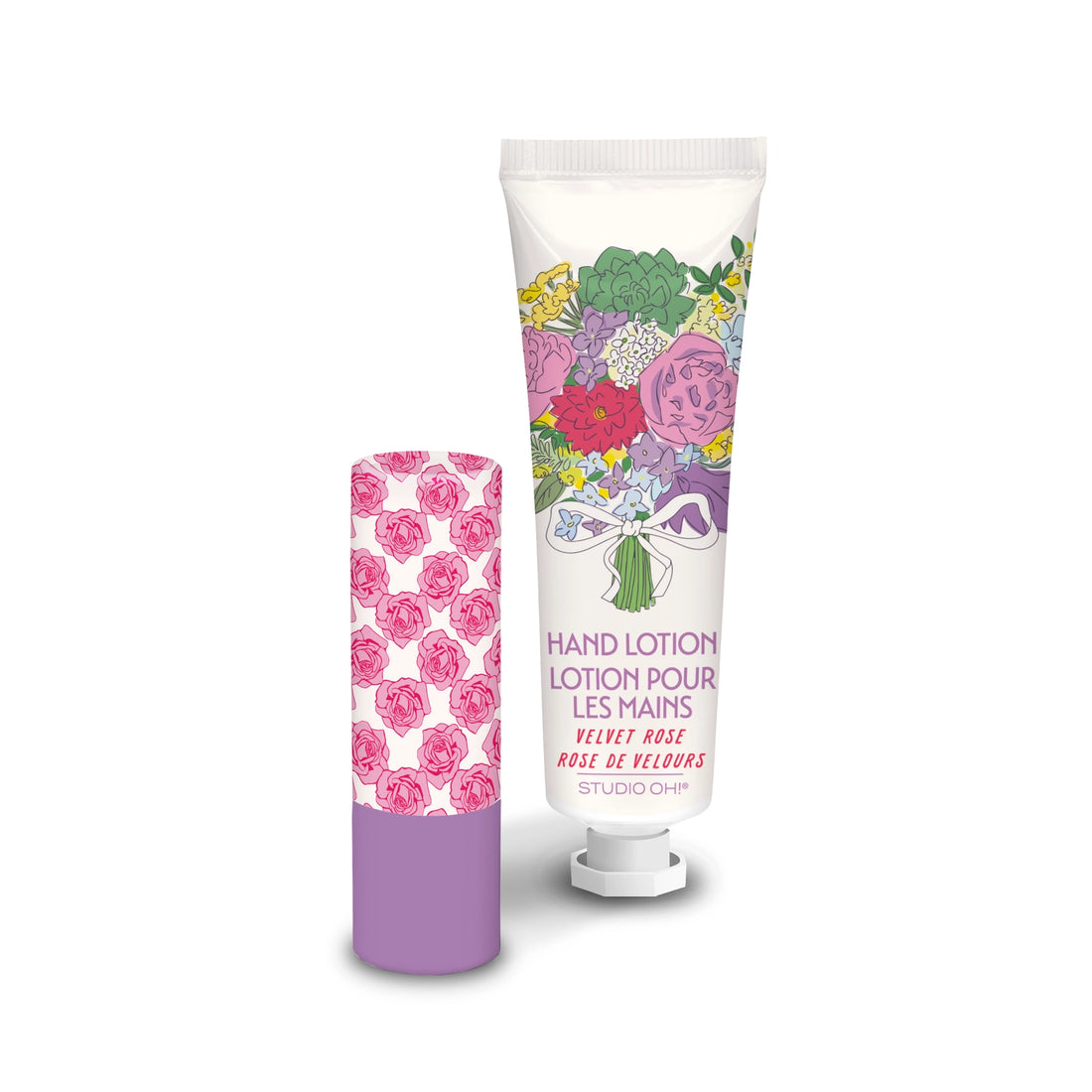 Petite Rose Lip Balm and Hand Lotion Set in floral gift box – Velvet Rose scent – Funky Confetti