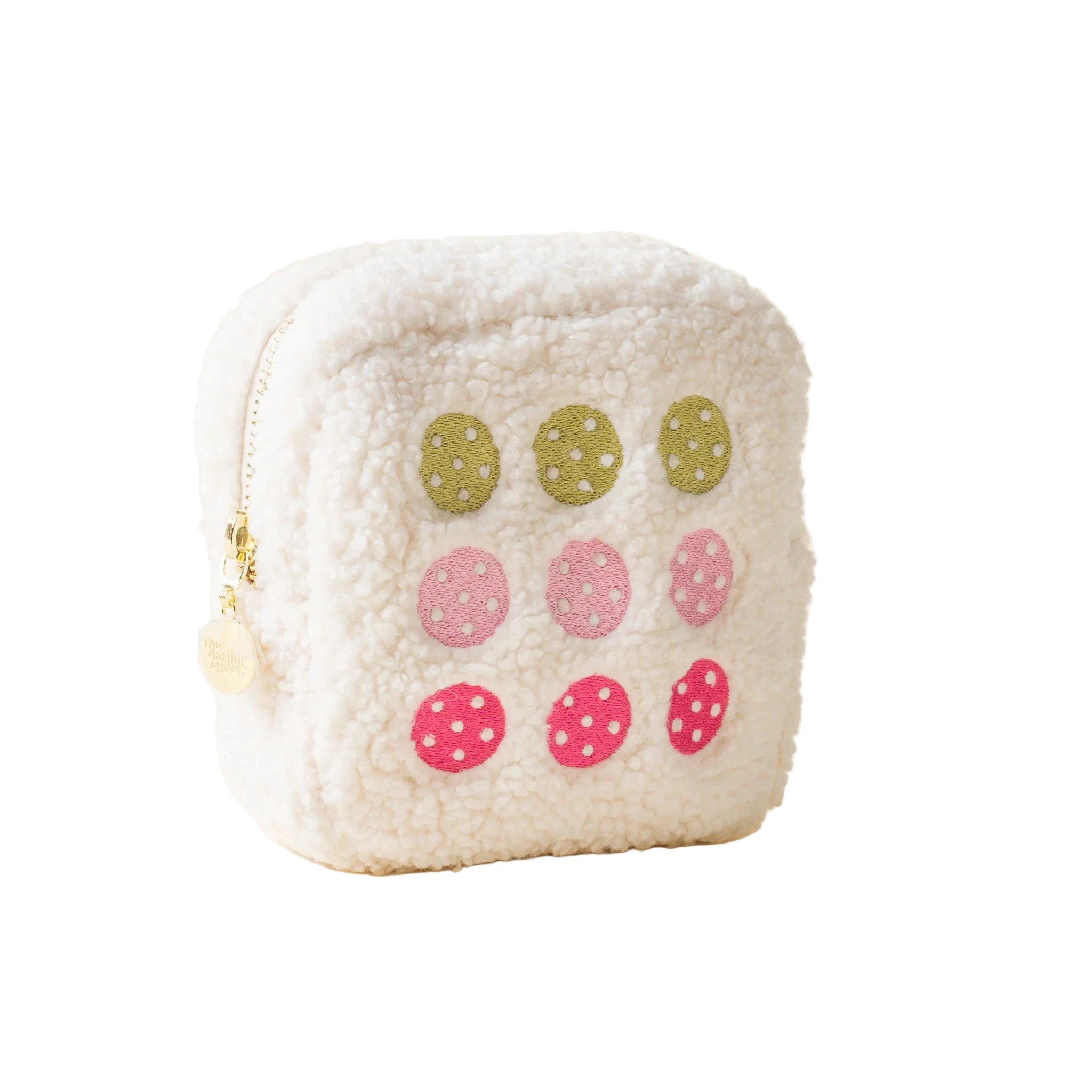 Cozy sherpa pickleball pouch with gold zipper and embroidered pickleball design – Funky Confetti