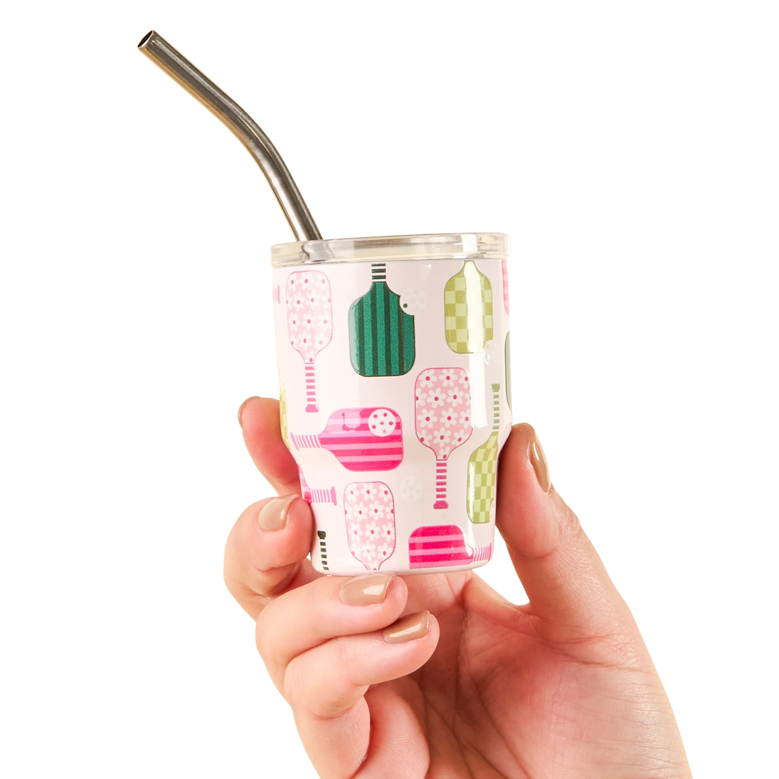 Mini 2oz insulated tumbler with pickleball paddle print, lid, and straw – Funky Confetti