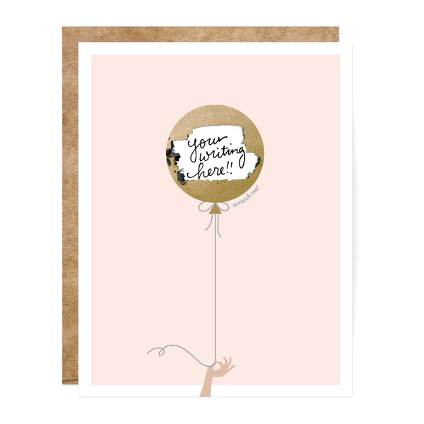 Pink and Gold Balloon Scratch-Off DIY Greeting Card with hidden message area – Funky Confetti