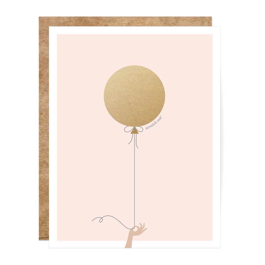 Pink and Gold Balloon Scratch-Off DIY Greeting Card with hidden message area – Funky Confetti