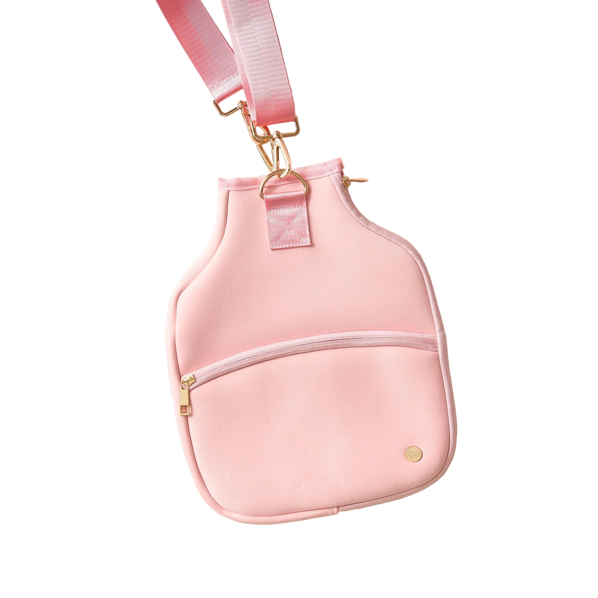Blush pink neoprene pickleball paddle case with zipper pocket and adjustable strap – Funky Confetti