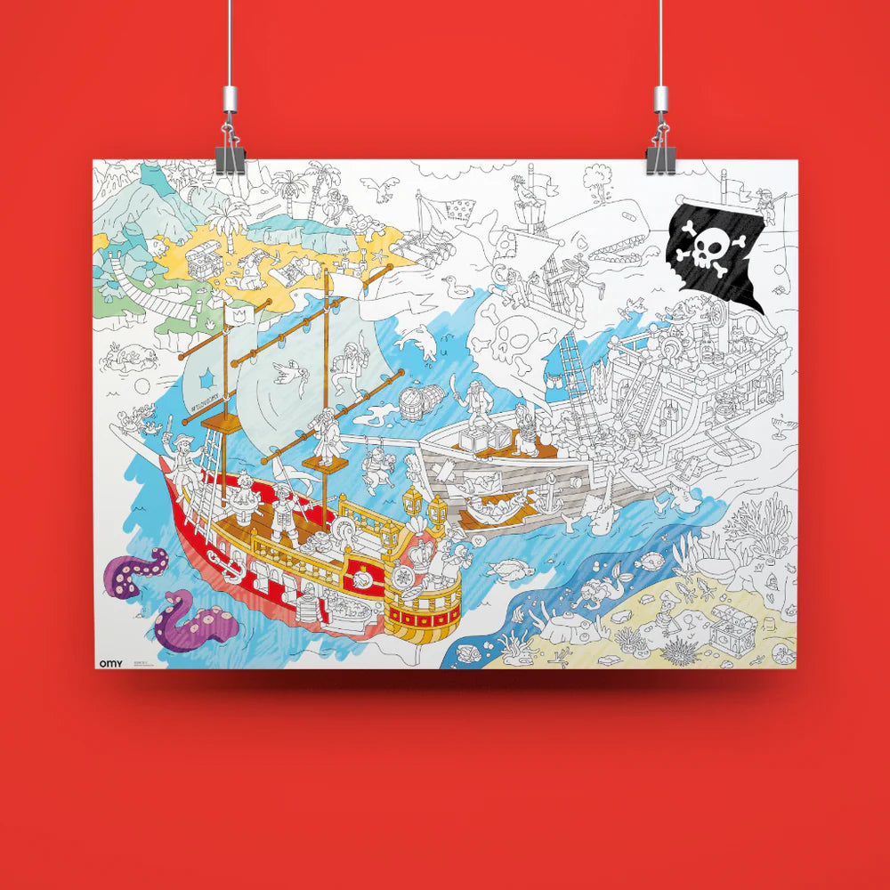 Pirates giant coloring poster with ships, treasures, and skulls – Funky Confetti