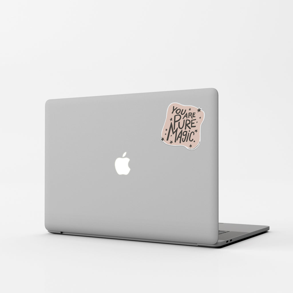 You Are Pure Magic vinyl sticker with hand-lettered design on blush background – Funky Confetti