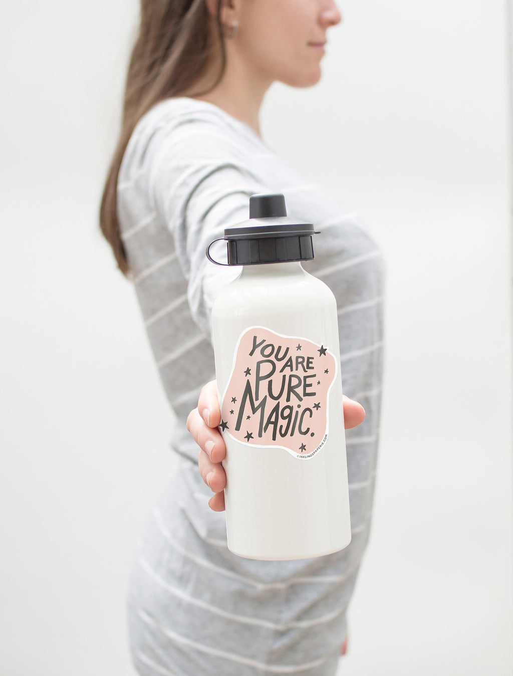 You Are Pure Magic vinyl sticker with hand-lettered design on blush background – Funky Confetti