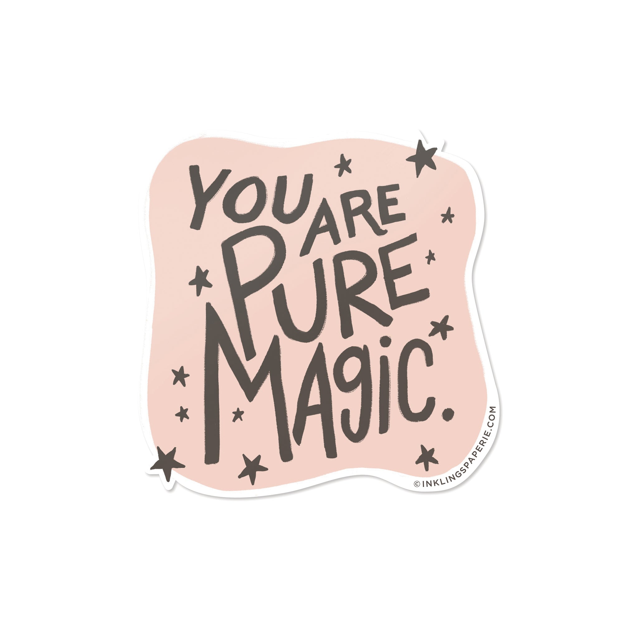 You Are Pure Magic vinyl sticker with hand-lettered design on blush background – Funky Confetti