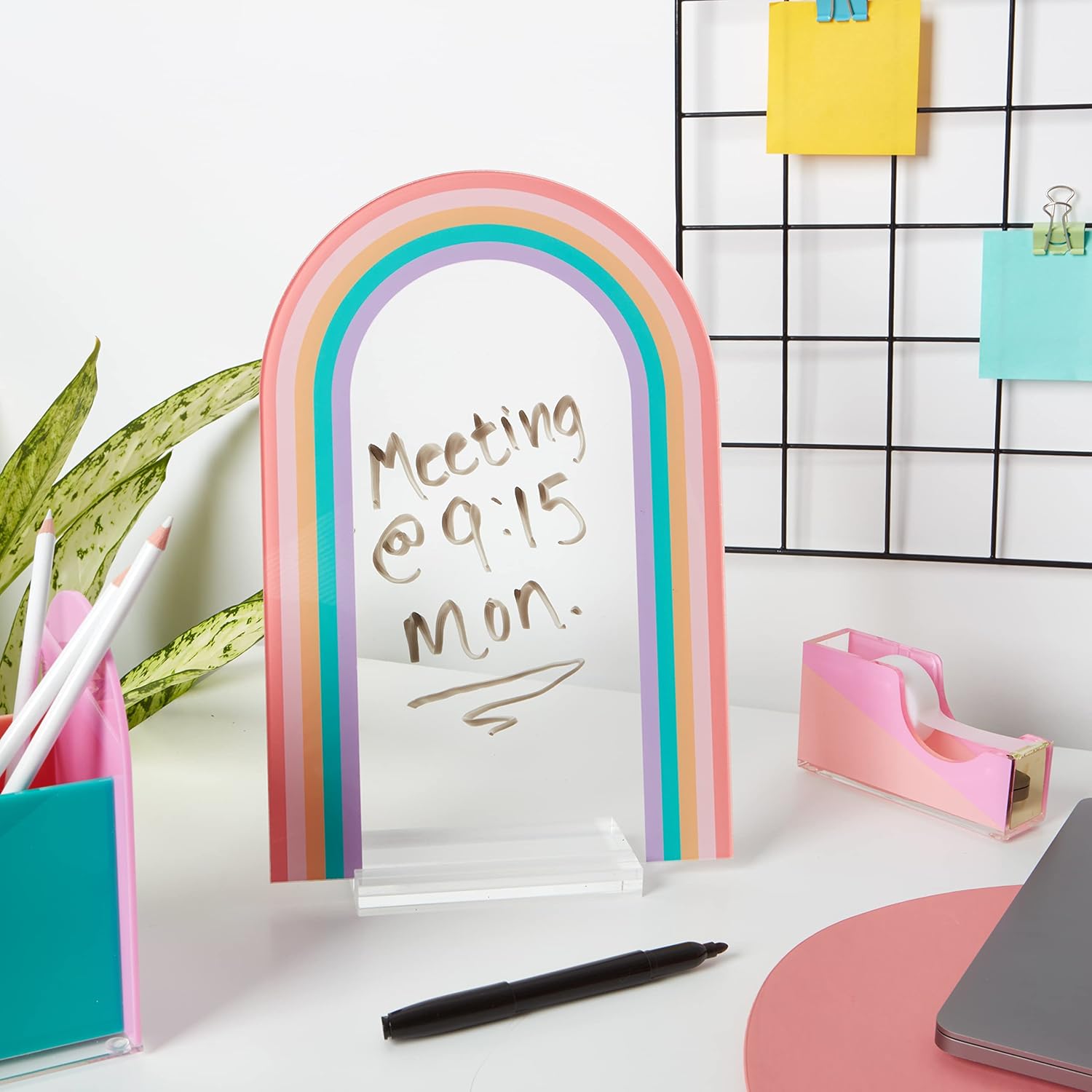 Colorful rainbow arch acrylic memo stand with white base – Funky Confetti