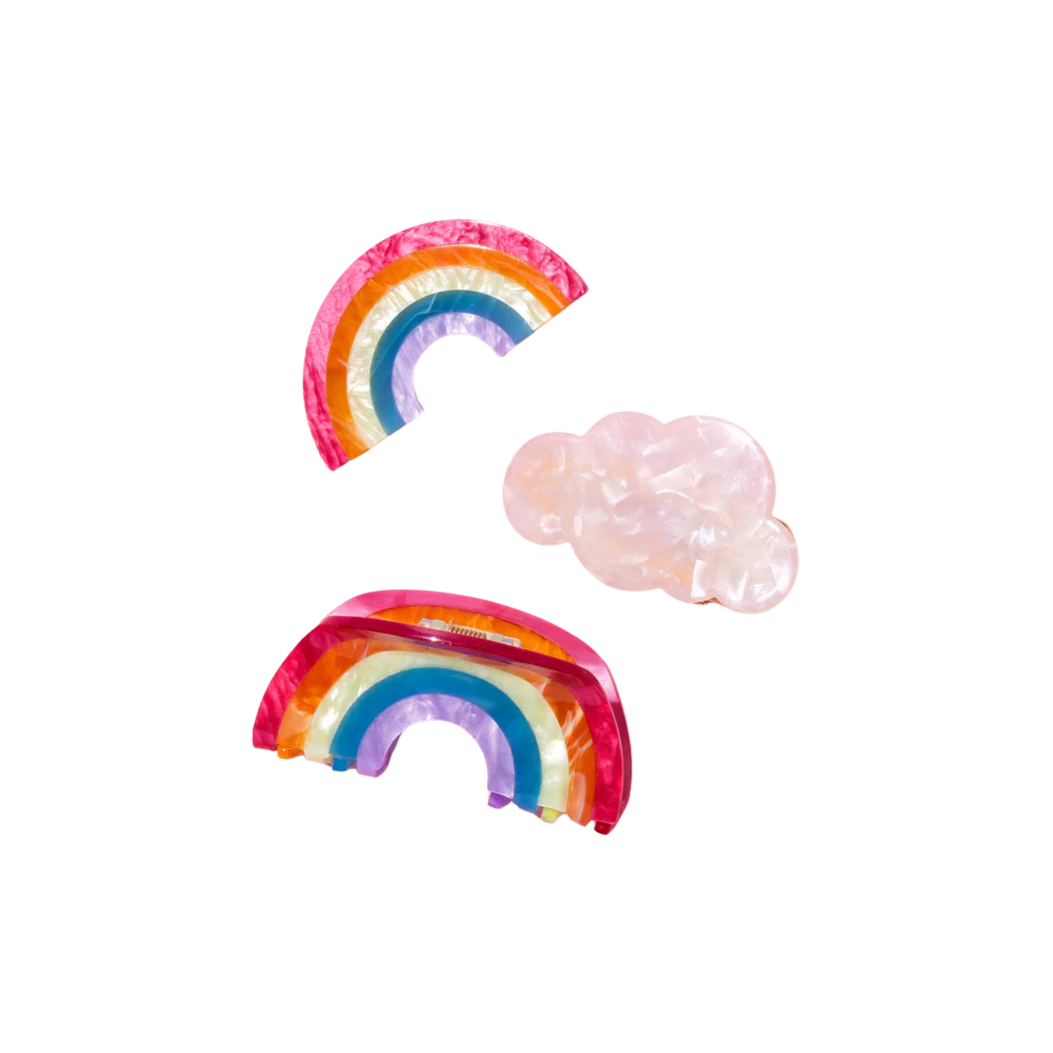 Rainbow and cloud hair clip set with iridescent finish – Funky Confetti
