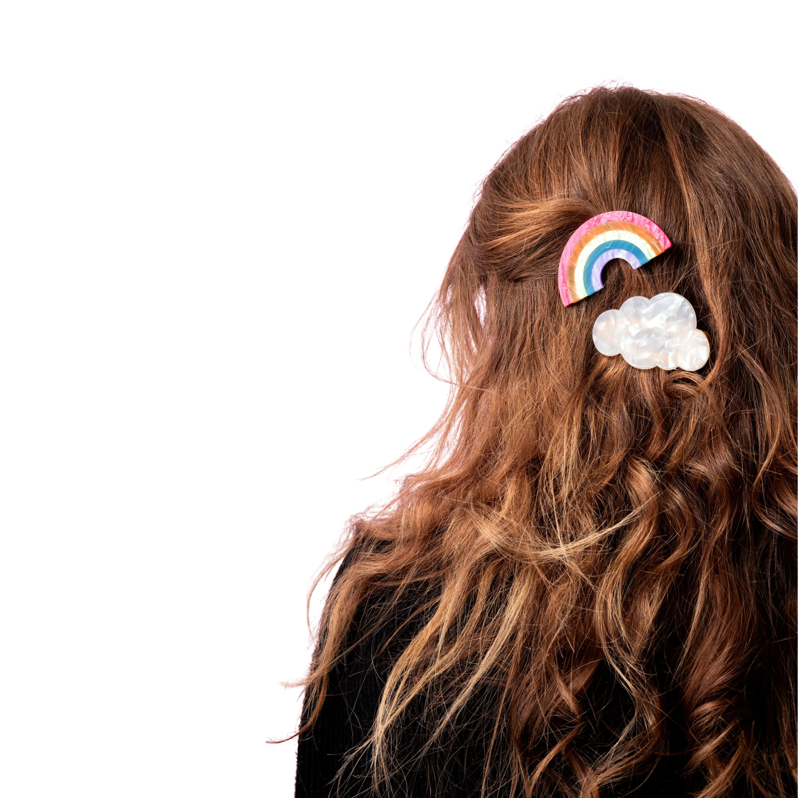 Rainbow and cloud hair clip set with iridescent finish – Funky Confetti