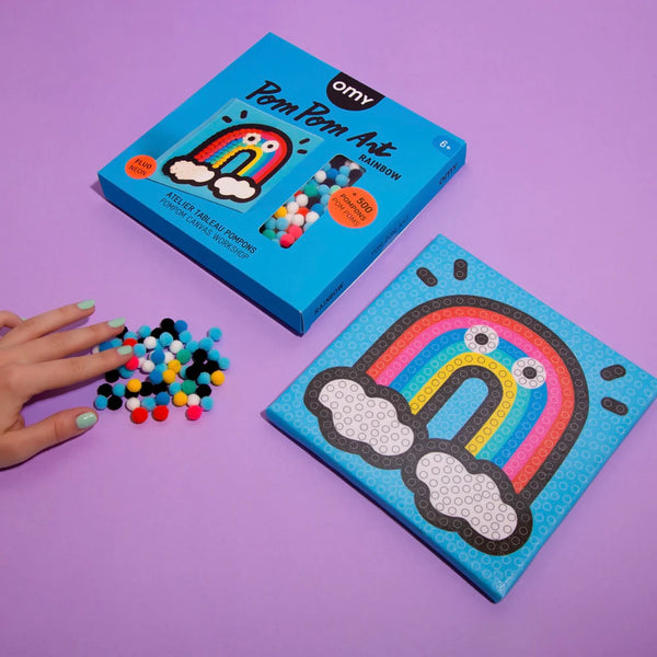 Rainbow Pom Pom Art kit for kids with 500+ colorful pompoms and wooden frame – Funky Confetti