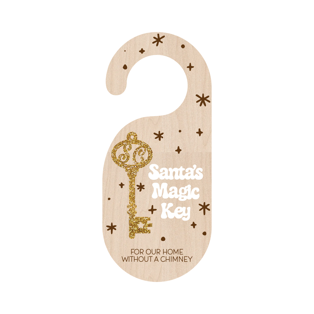 Santa’s Magic Key wooden glitter door hanger with gold key and star details  – Funky Confetti