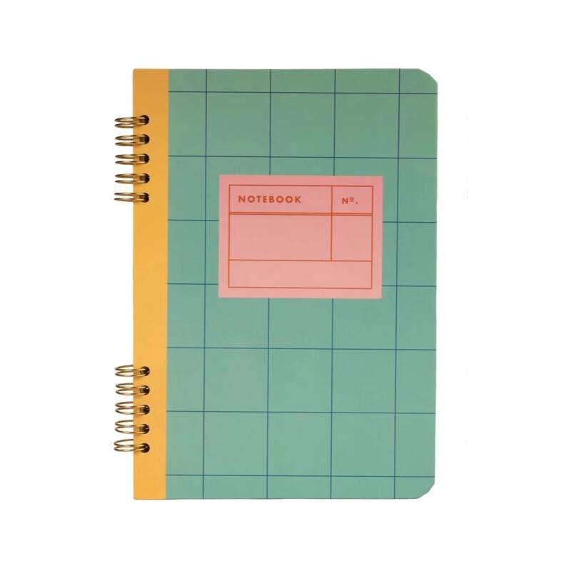 Three colorful spiral bound A5 notebooks with grid covers and lined pages – Funky Confetti stationery collection