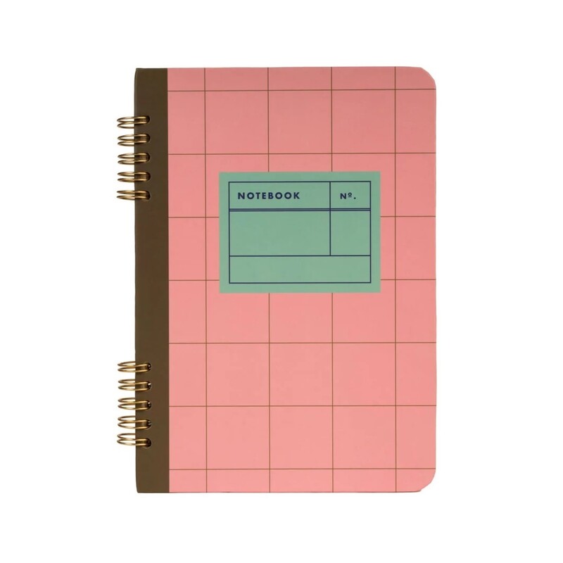 Three colorful spiral bound A5 notebooks with grid covers and lined pages – Funky Confetti stationery collection