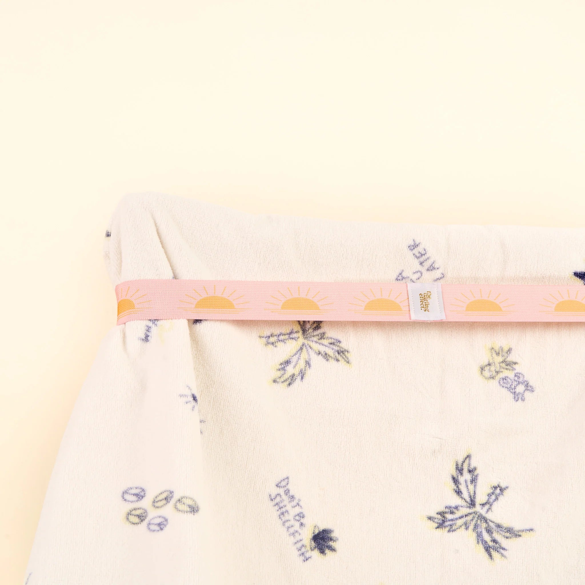 Sunshine yellow towel band with sun print for beach chair, from Funky Confetti