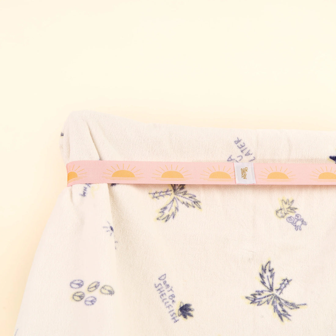 Sunshine yellow towel band with sun print for beach chair, from Funky Confetti
