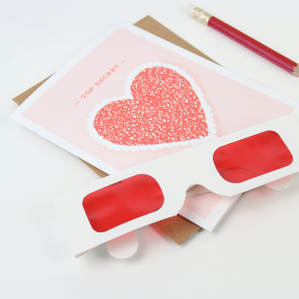 Top Secret Heart Decoder Greeting Card with red decoder glasses – Funky Confetti