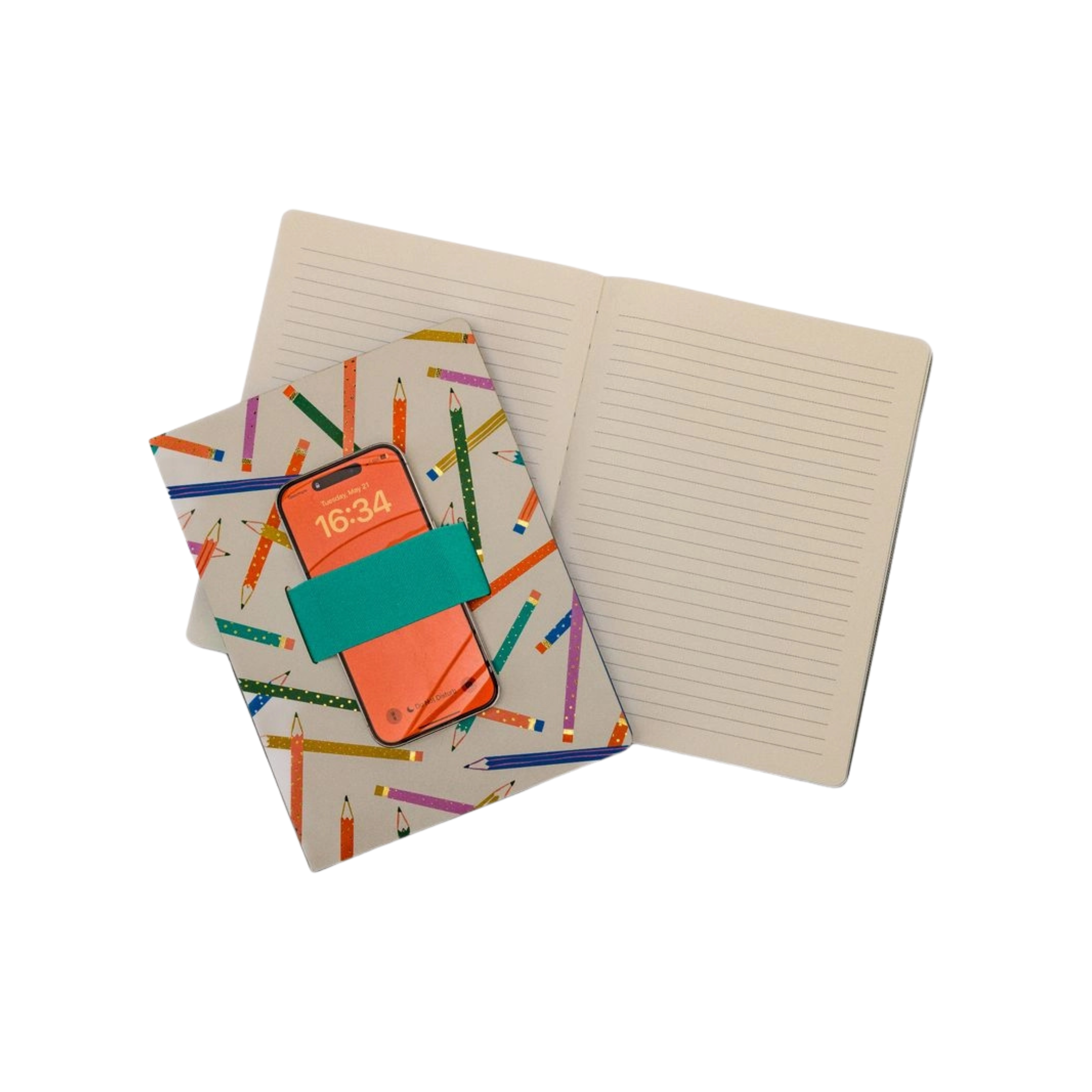 Make Your Mark Notebook with phone loop and pencil design cover – Funky Confetti