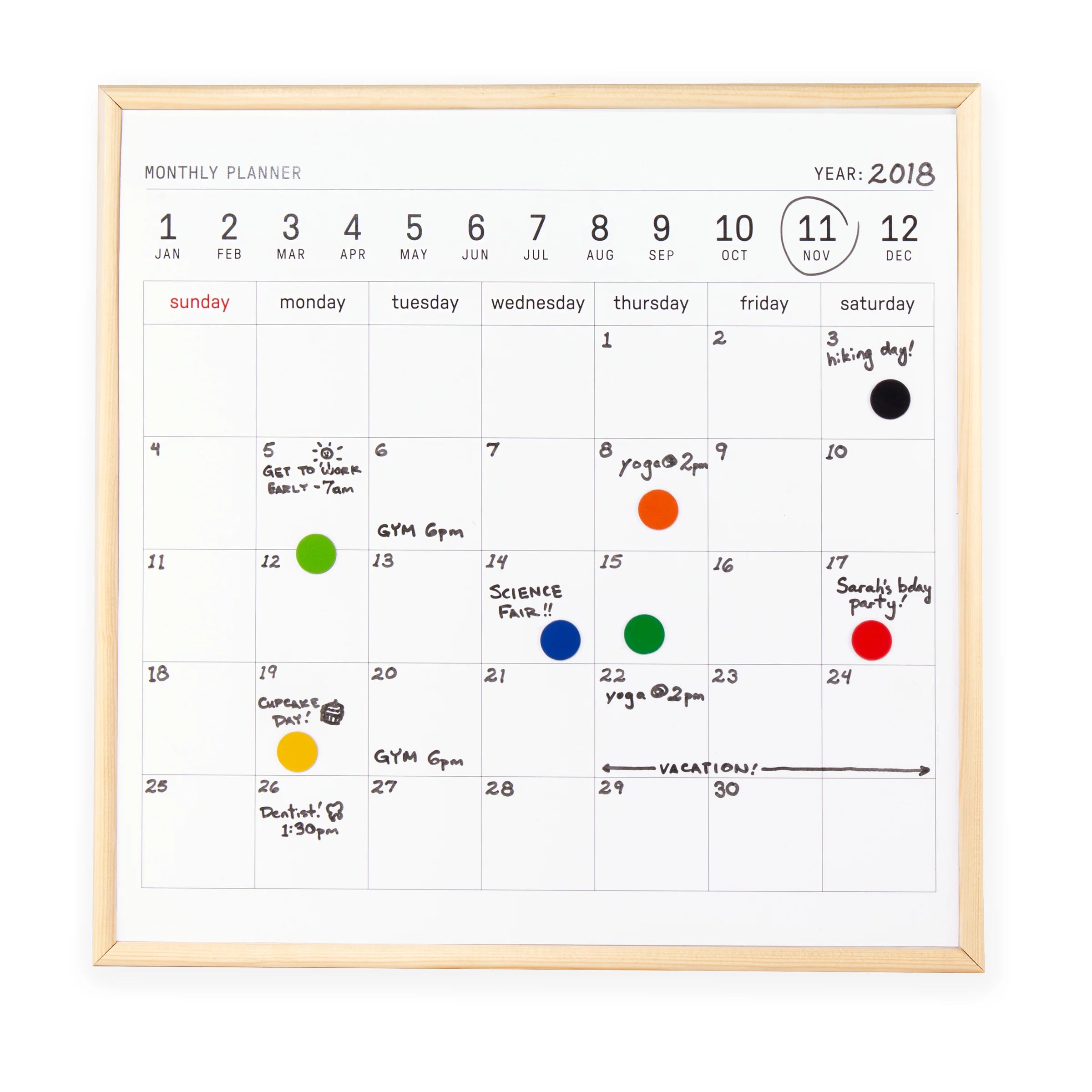 Whiteboard monthly calendar with magnetic markers and dry erase pen for wall or desk use – Funky Confetti